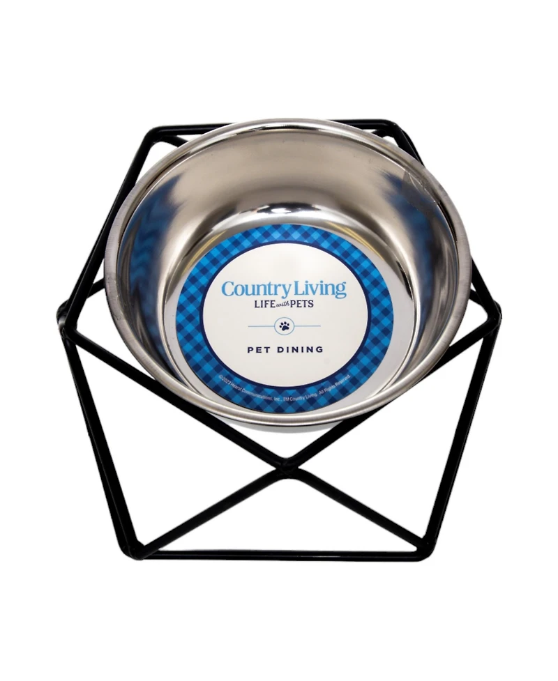 Country Living Elevated Stainless Steel Bowl, Modern Artisan Geometric Design, Single Pet Feeder