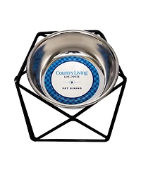 Country Living Elevated Stainless Steel Bowl, Modern Artisan Geometric Design, Single Pet Feeder