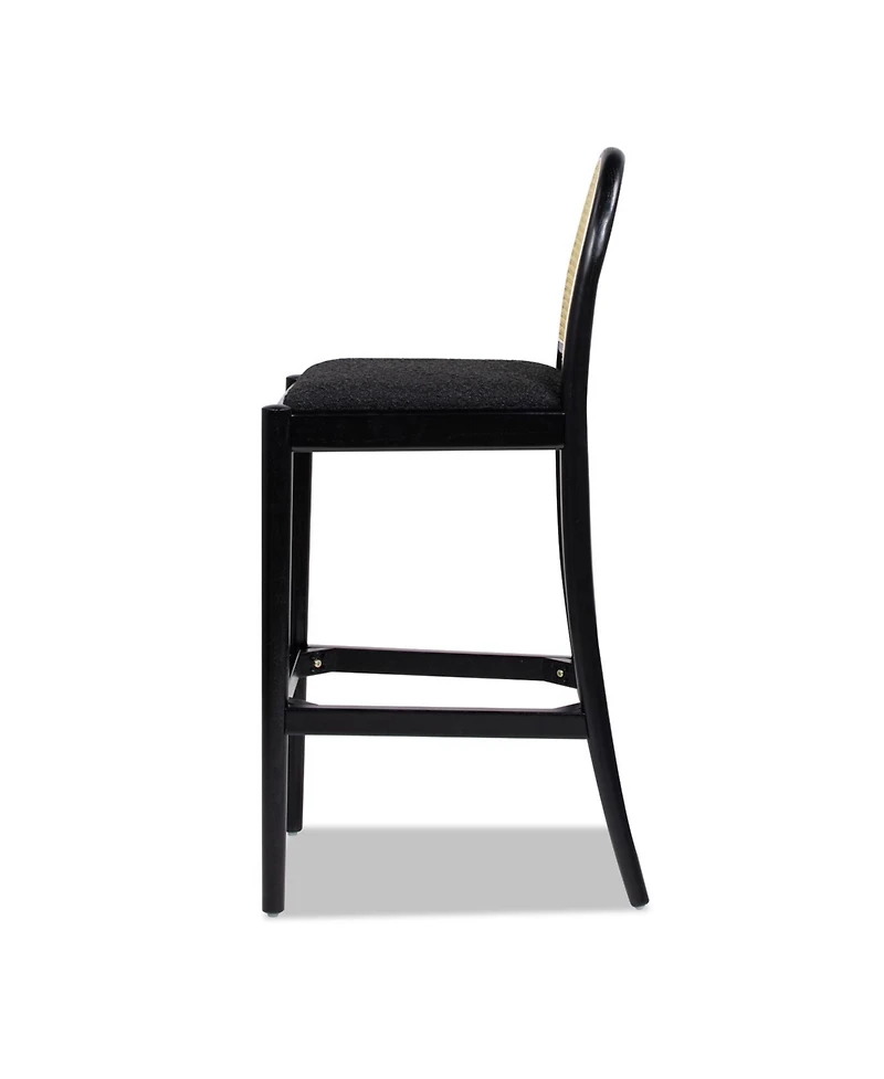 30.5" Curved Back Rattan Bar Stool, Set of 2,Upholstered Chairs Ivory White Fabric-The Pop Home