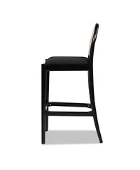 30.5" Curved Back Rattan Bar Stool, Set of 2,Upholstered Chairs Ivory White Fabric-The Pop Home