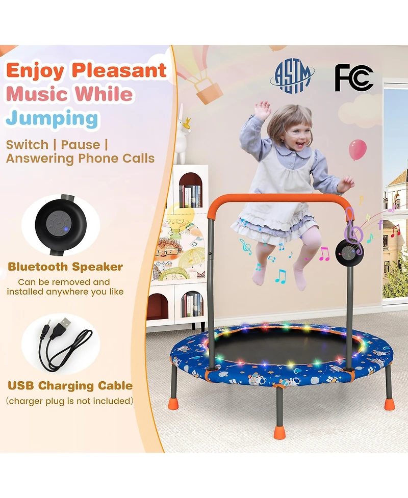Gymax 36'' Mini Toddler Trampoline w/ Led Bluetooth Speaker Detachable Handle Kids Gifts