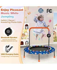 Gymax 36'' Mini Toddler Trampoline w/ Led Bluetooth Speaker Detachable Handle Kids Gifts