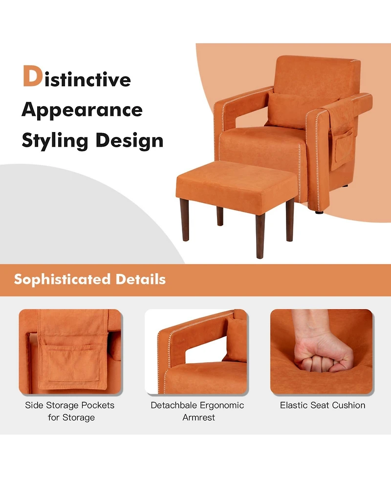 Gouun Modern Berber Fleece Single Sofa Chair with Ottoman and Waist Pillow