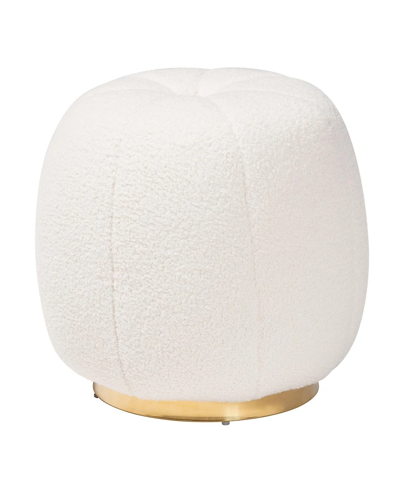 Baxton Studio Raelynn Modern and Contemporary Ivory Boucle Upholstered and Gold Metal Ottoman