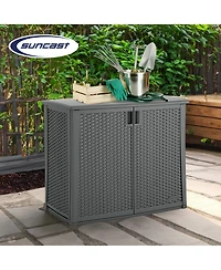 Suncast Lockable Outdoor Cabinet Deck Storage Box w/ Adjustable Shelf, Cool Gray