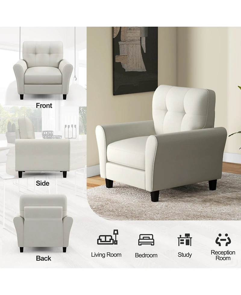 Gouun Modern Upholstered Accent Chair with Rubber Wood Legs