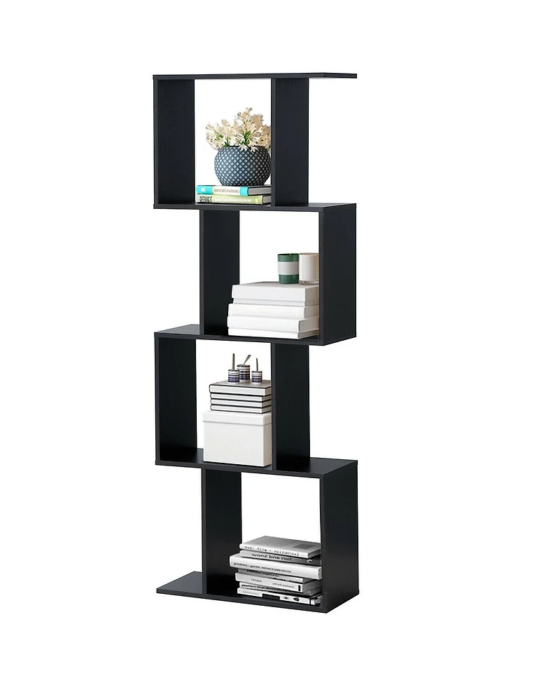 Gouun 4 Tiers Wooden S-Shaped Bookcase for Living Room Bedroom Office