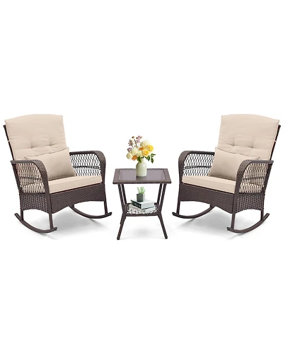 Gouun 3 Pieces Rocking Bistro Set with 2-Tier Table