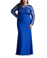 Tadashi Shoji Plus Size Garnet Sequin Embroidered Blouson Gown