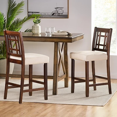 Set of 2 Counter Height Chairs with 5cm Cushion, Wooden Back Bar Stools-The Pop Home
