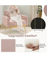 Gouun Modern Velvet Accent Chair with Button Tufted Back Metal Legs and Adjustable Foot Pads