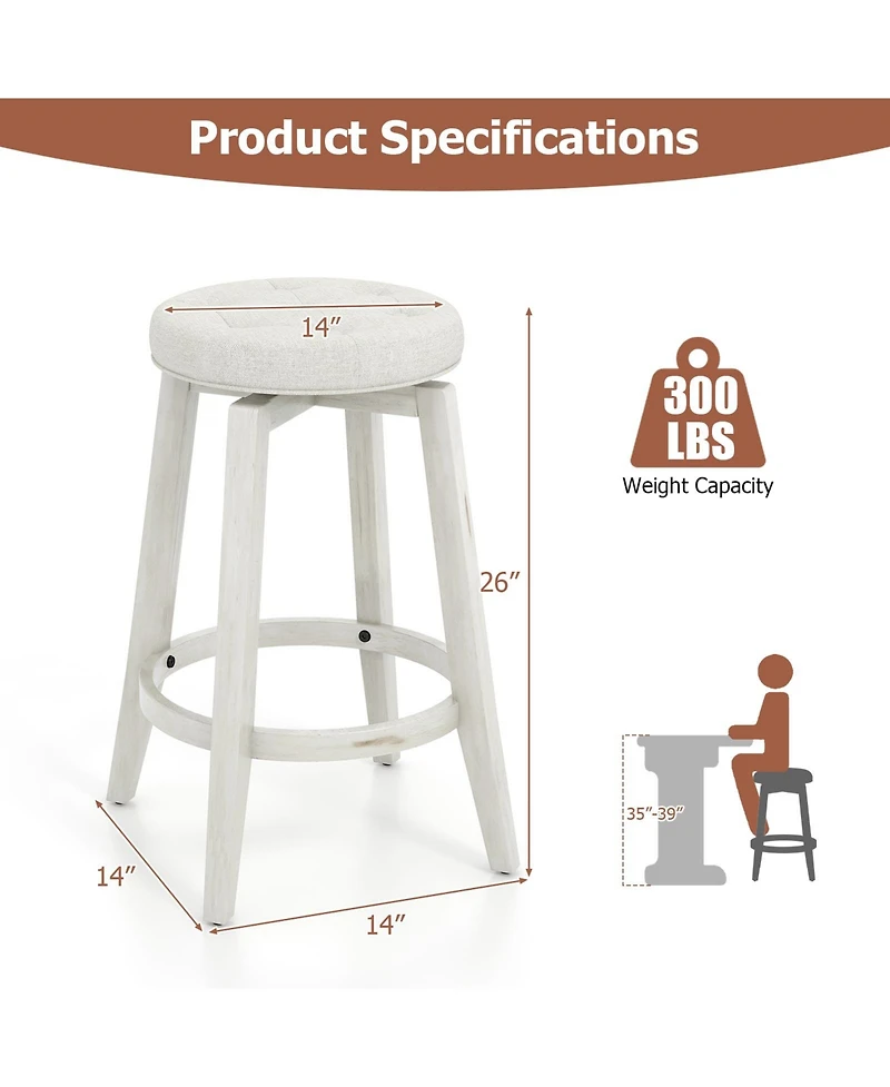 Gouun 360-Degree Swivel Upholstered Rubberwood Frame Bar Stool Set of 2 with Footrest- inches