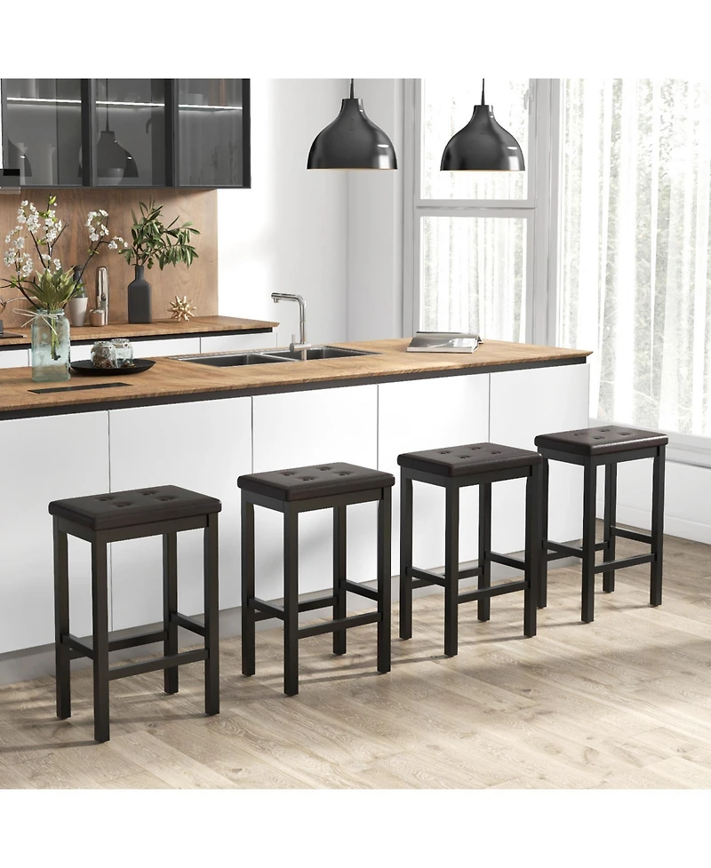 Gouun 24 Inch Bar Stools with Padded Seat Footrest and Rubber Wood Frame