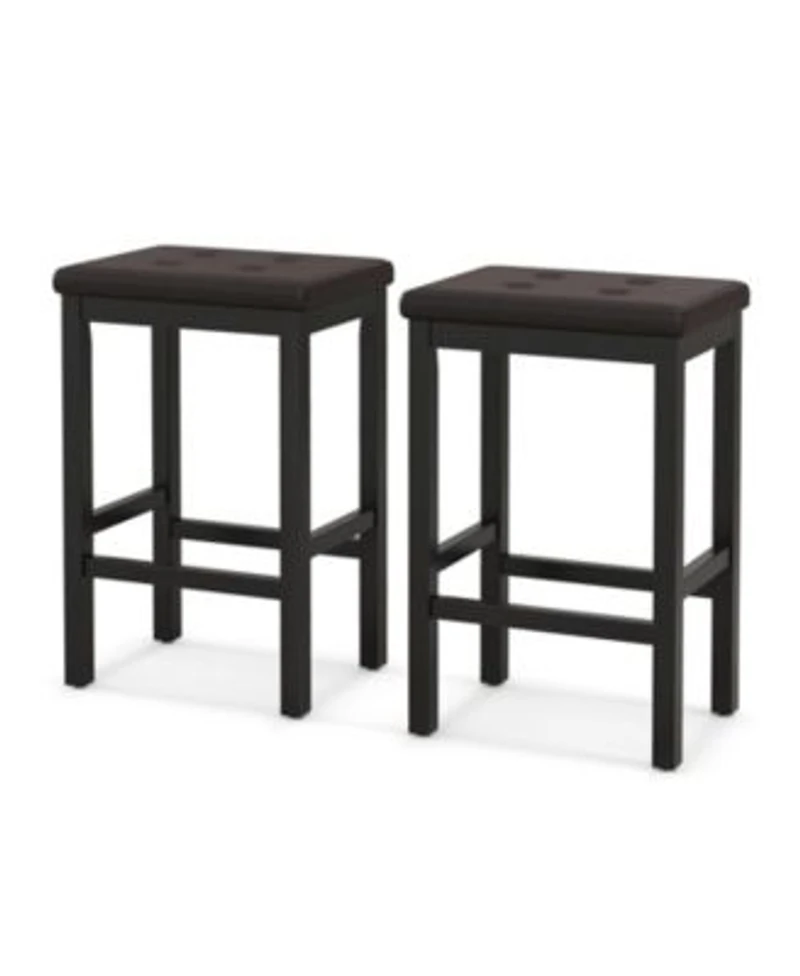 Gouun 24 Inch Bar Stools with Padded Seat Footrest Rubber Wood Frame
