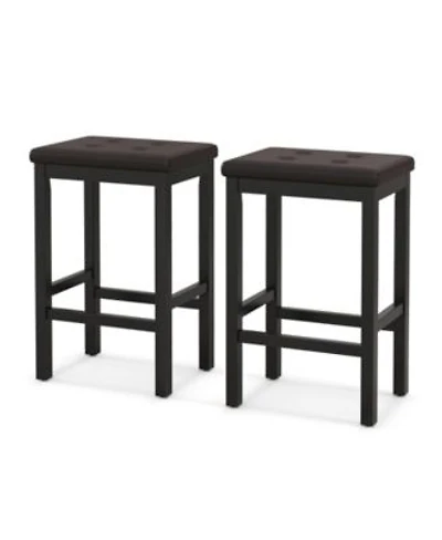 Gouun 24 Inch Bar Stools with Padded Seat Footrest Rubber Wood Frame