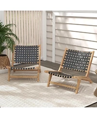 Gouun Modern Armless Teak Wood Lounge Chair with Nylon Woven Backrest and Seat