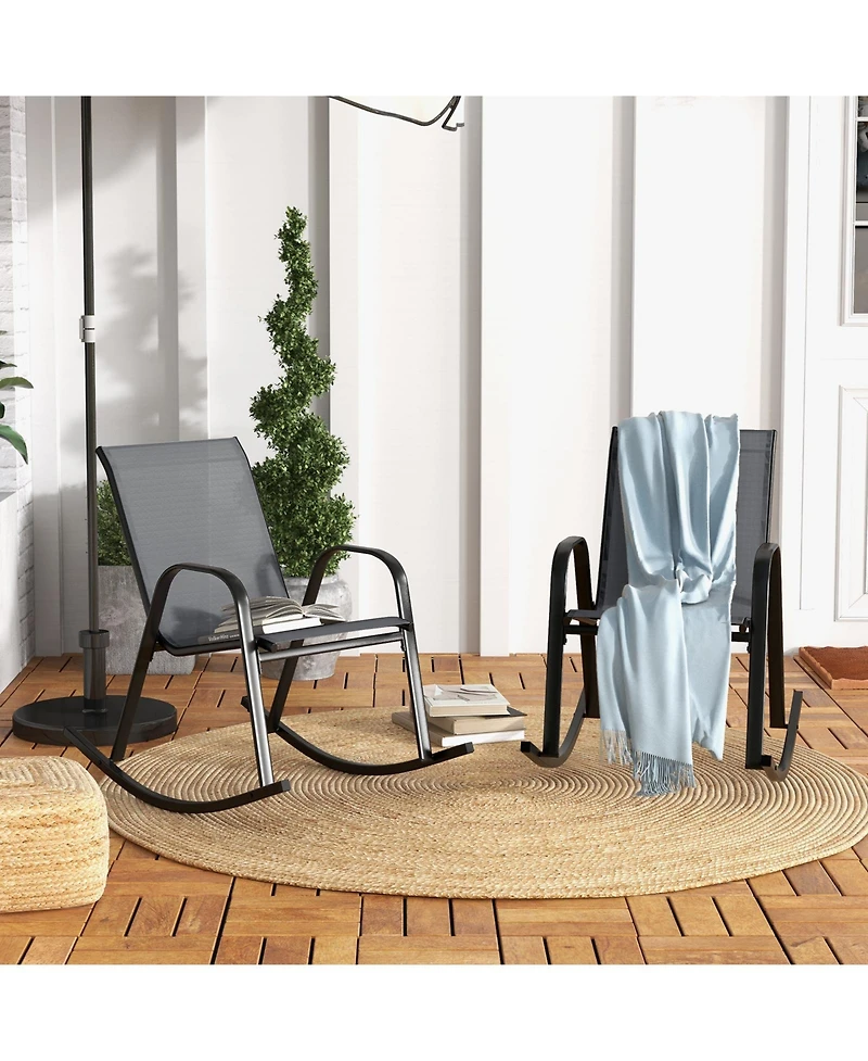 Gouun Set of 2 Metal Patio Rocking Chair with Breathable Seat Fabric
