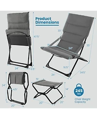 Gouun Patio Folding Sling Chair with Ottoman Footrest and Removable Cushion
