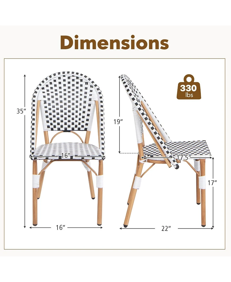 Gouun French Bistro Chair Set of 2 with Galvanized Metal Framex