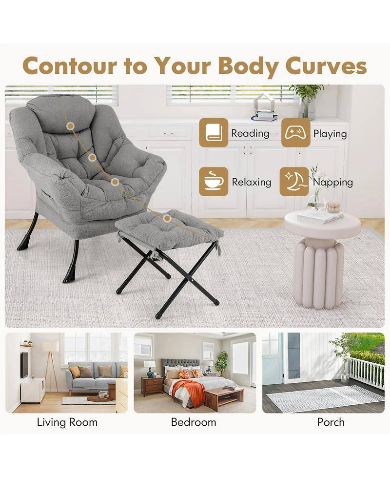 Gouun Modern Accent Chair with Folding Footrest and Head Pillow