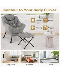 Gouun Modern Accent Chair with Folding Footrest and Head Pillow