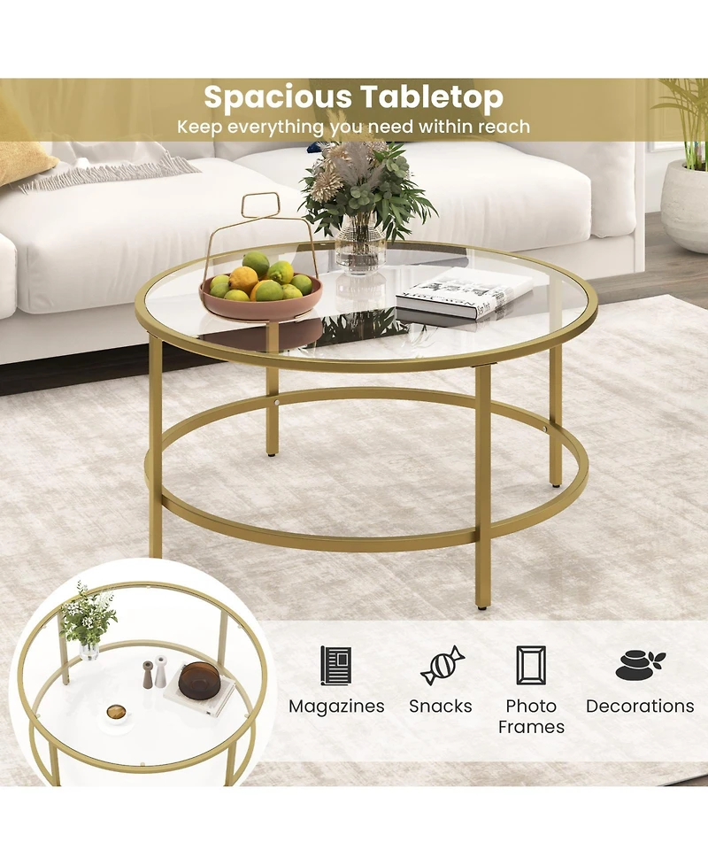 Gouun 36 Inch Round Table with Tempered Glass Tabletop