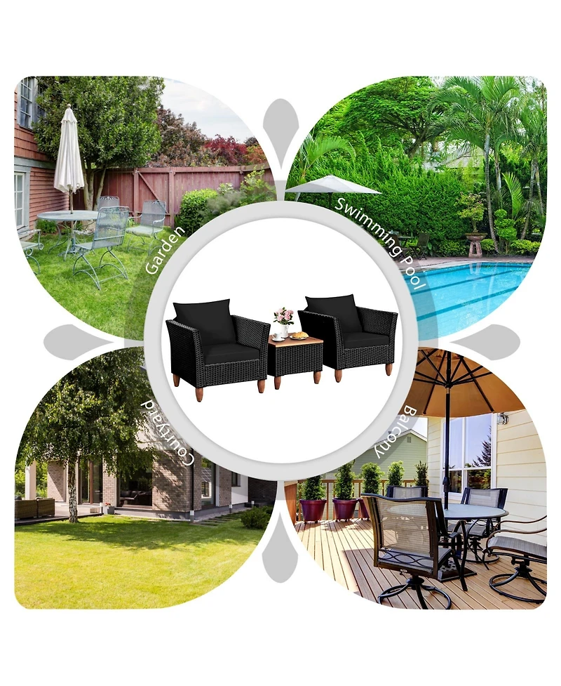 Gouun 3 Pieces Outdoor Patio Rattan Furniture Set