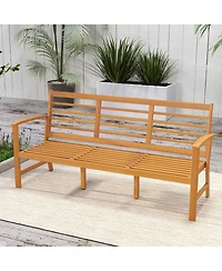 Gouun Patio 64 Inch Wood Bench with Seat Cushion and Slatted Seat for Backyard-Off