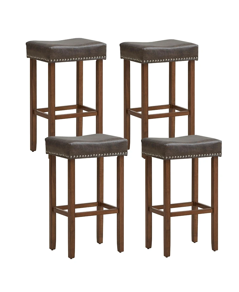Gouun Upholstered Bar Stools Set of 2 with Footrests for Counter