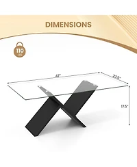 Gouun 47 Inch Rectangle Glass Table Modern Center Table with Tempered Glass Tabletop