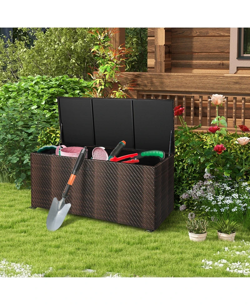 Gouun 96 Gallon Pe Wicker Outdoor Storage Box with 4 Wheels