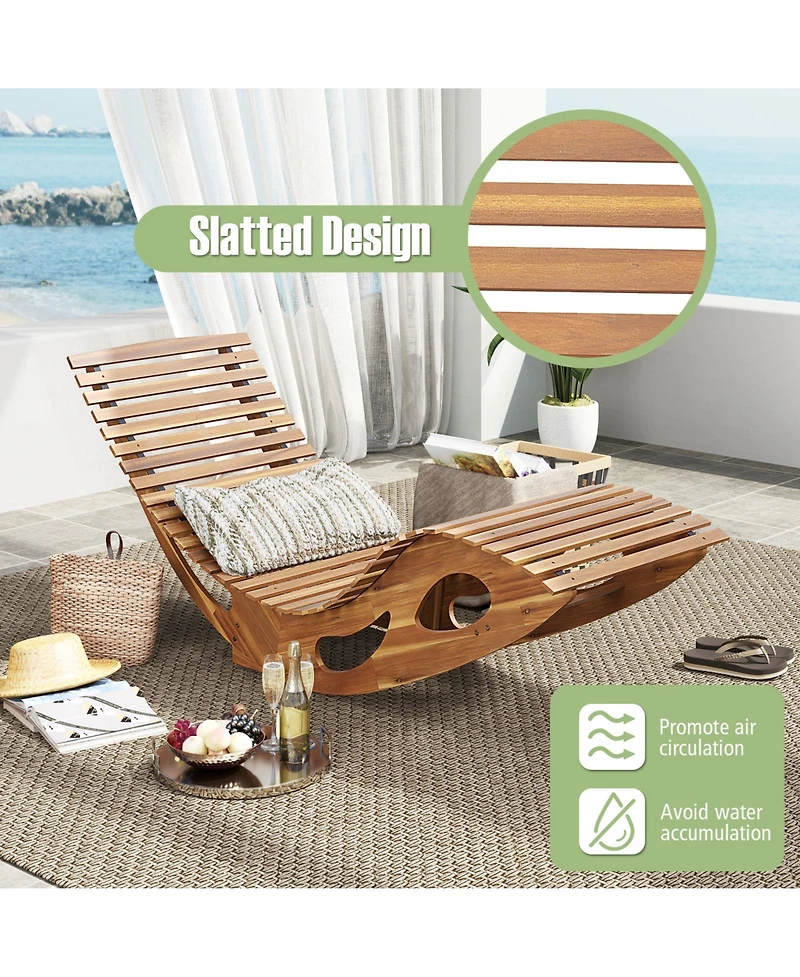 Gouun Acacia Wood Patio Rocking Sun Lounger Chaise Lounge with Ergonomic Curved Seat