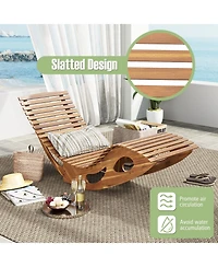 Gouun Acacia Wood Patio Rocking Sun Lounger Chaise Lounge with Ergonomic Curved Seat