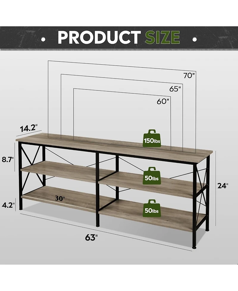 Wlive Tv Stand for 65 70 inch Entertainment Center with Storage Industrial Console Living Room Long 63" Cabinet Metal Frame