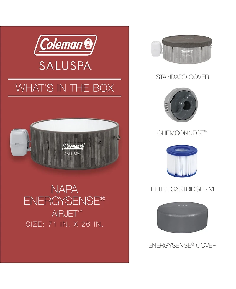Coleman Napa AirJet Round Inflatable Hot Tub with EnergySense Cover, Brown
