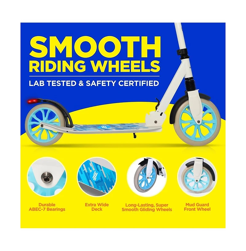 SereneLife Kick Scooter Adult Teenagers Kids- 2 Wheel Kick Scooter with Adjustable T-Bar Handlebar - Alloy Anti-Slip Deck