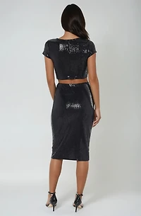 Bebe Women's Two Piece Disco Dot Top With Midi Skirt