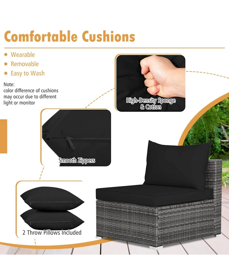 7 Pieces Patio Rattan Furniture Set with Sectional Sofa Cushioned