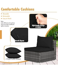 7 Pieces Patio Rattan Furniture Set with Sectional Sofa Cushioned