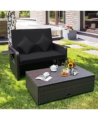 Patio Rattan Daybed with 4-Level Adjustable Backrest and Retractable Side Tray