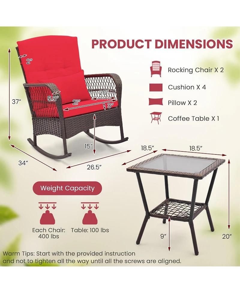 Gouun 3 Pieces Rocking Bistro Set with 2-Tier Table