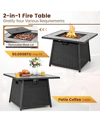 7 Pieces Patio Furniture Set with 35 Inches 50000 Btu Propane Gas Fire Pit Table and Waterproof Cover for Firpit