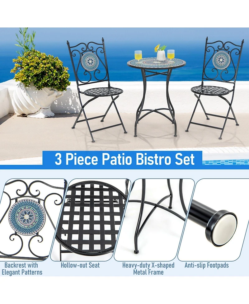 Gouun 3 Piece Patio Bistro Set with Mosaic Pattern