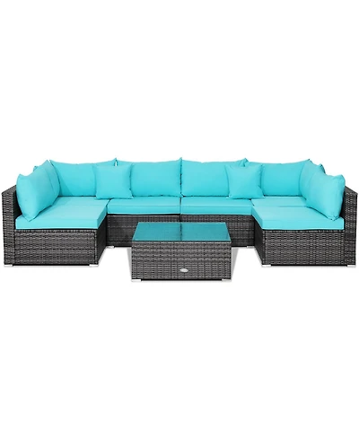 7 Pieces Patio Rattan Furniture Set with Sectional Sofa Cushioned