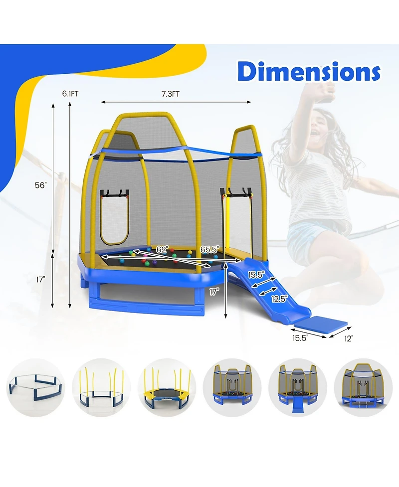 Gouun 7-Foot Indoor Outdoor Trampoline with Ladder, Slide, and Safety Net