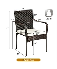 Gouun Set of 4 Patio Rattan Stackable Dining Chair with Cushioned Armrest for Garden