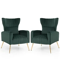 Gouun Velvet Upholstered Wingback Chair with Lumbar Pillow and Metal Legs