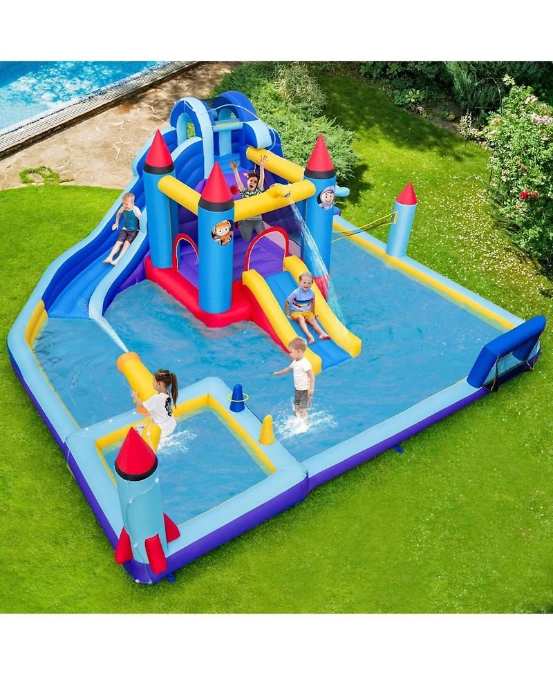 Gouun Rocket Theme Inflatable Water Slide Park with 1100W Blower