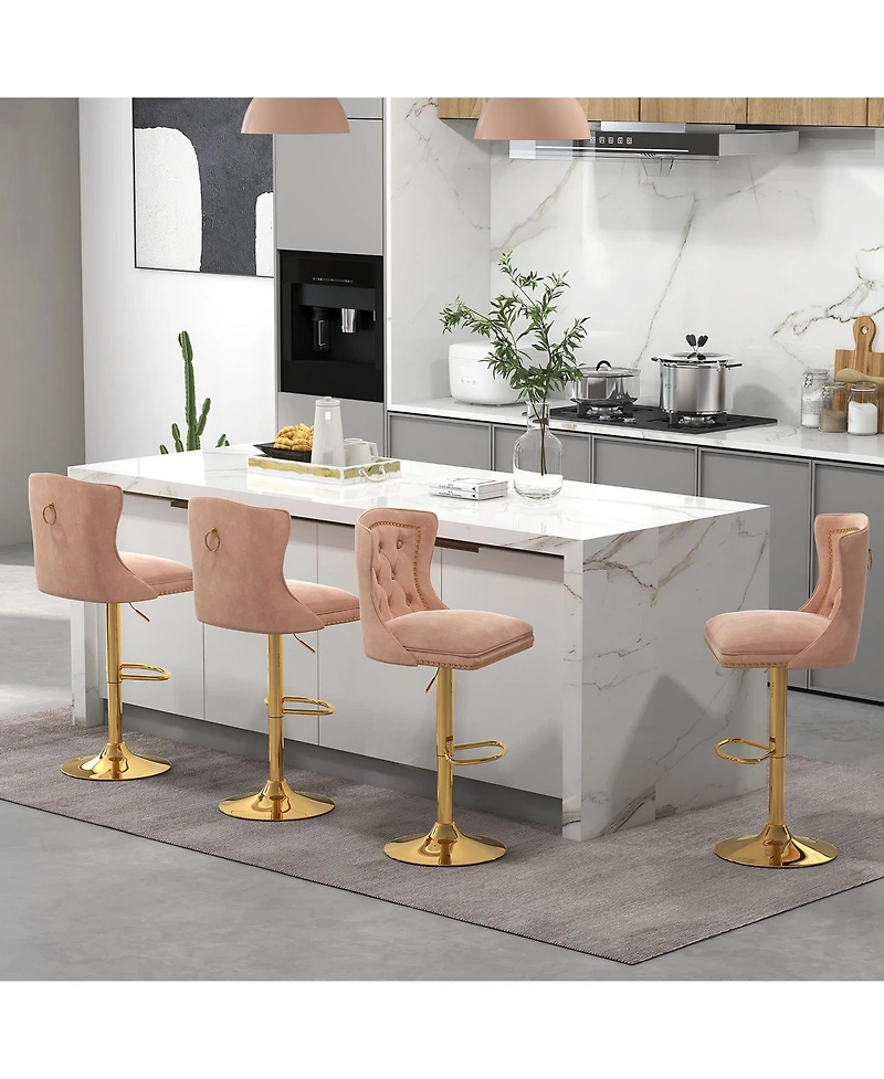 Gouun Set of 2 Bar Chairs with Footrest Electroplated Metal Base and Anti-Slip Ring