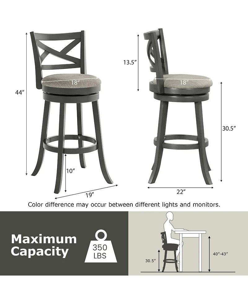 Gouun 31 Inch Swivel Bar Stools Set of 2 with Hollow Back and Soft-padded Seat-31 inches